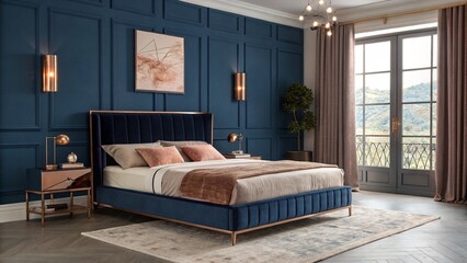 Elegant and Stylish Bedroom with Blue Walls