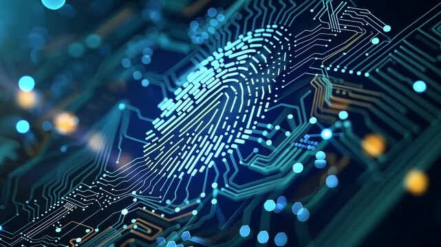 Digitale Fingerabdruck-Scan-Technologie mit blauen Neonlichtern