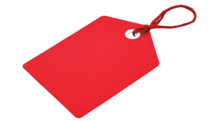 Red label with string on transparent background representing shopping and retail