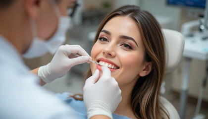 Young woman checks the dentist of patient teeth, 8k image