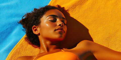 Sunbather on Bi-Colored Beach Towel