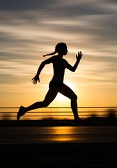 A Woman Running at Dusk with Speed ​​and Energy Effects