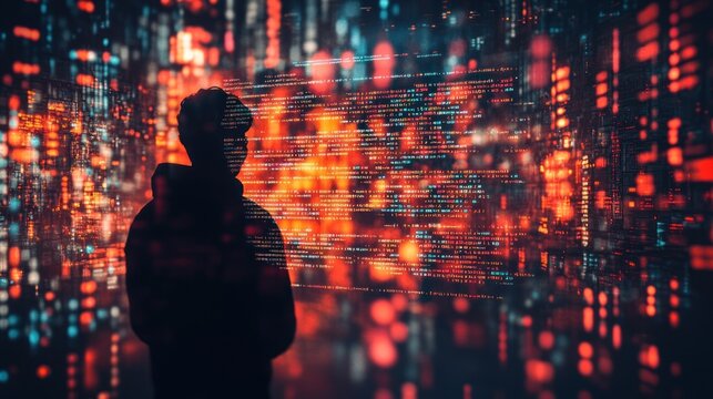 Cyberpunk Silhouette: A Hacker in the Digital Matrix
