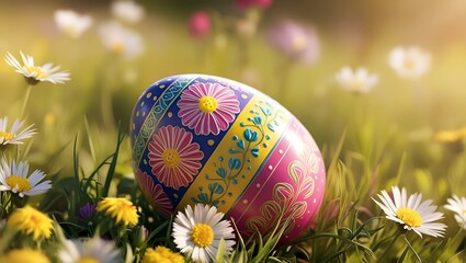 Easter egg on a meadow.