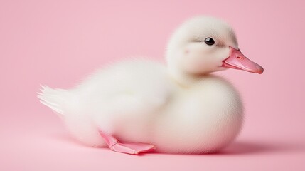 Adorable White Duckling on Pink Background