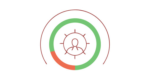 circular progress indicator with a user icon and green and red sections on a light background