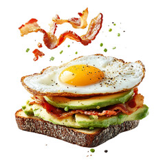 Avocado Bacon Toast with Sunny Side Up Egg Isolated on Transparent Background
