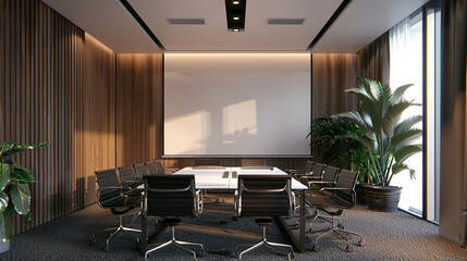 A luxurious meeting space with neatly arranged white chairs and a marble floor.
