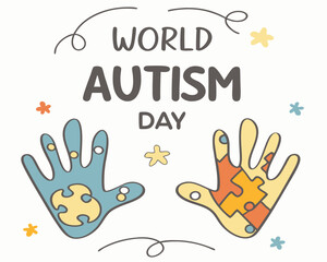 Obraz premium World Autism Awareness Day Illustration with Hands and Puzzle Pieces