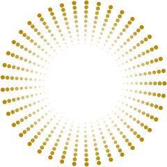 Radial pattern of golden dots, halo effect around central space. Dots fade in color as they approach the center, enhancing sense of depth and dimension.