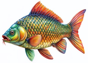 Fototapeta premium Vibrant Colorful Carp Fish Illustration, Asian Koi Pond Design, Aquatic Life Art