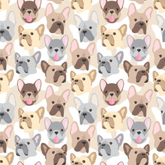 French Bulldog on a light background. Seamless animal pattern, print. Vector illustration
