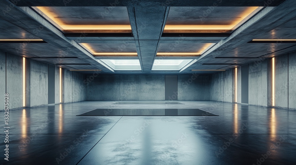 Poster modern empty room with polished floor and overhead lighting designed for versatile uses