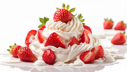 Juicy Strawberry Drenched in Whipped Cream Isolated for a Perfect Treat