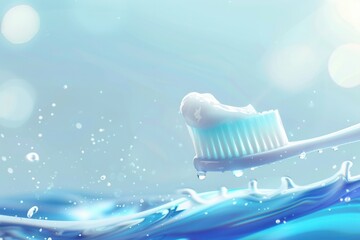 Fresh toothbrush with toothpaste set against a clean, calming background ideal for promoting oral hygiene Generative AI