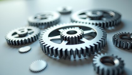 Interlocking metal gears of varying sizes rest on a flat surface, symbolizing the teamwork, precision, and industrial effort that honor the spirit of Labor Day and its celebration of workers