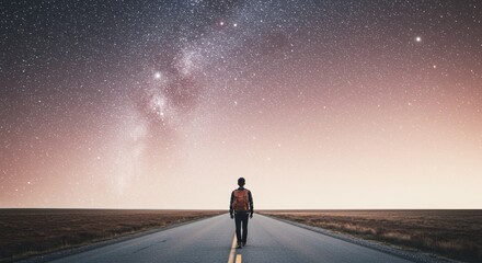 Night Sky Photography: Hiker on a Road with the Milky Way