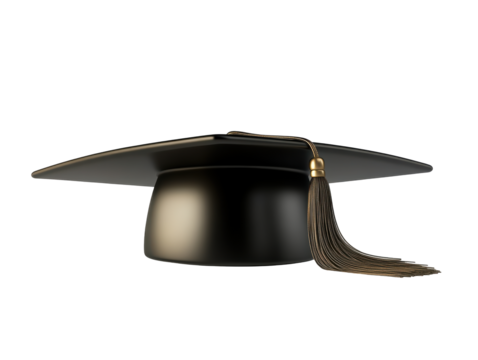 Isolated Elegant Black Graduation Cap with Subtle Tassel Detail