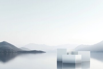 minimalist 3d illustration showcasing futuristic eco-friendly product packaging in geometric design set against neutral