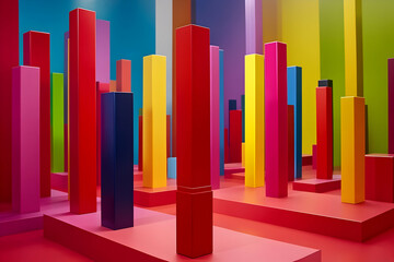 Obraz premium Abstract composition with vibrant rectangular prisms in varying heights and colors