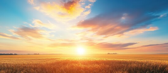 Fototapeta premium A beautiful sunrise over the golden wheat field, symbolizing new beginnings and hope. 