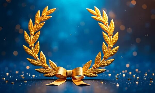 Golden laurel wreath on dark background	