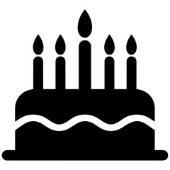 Black birthday cake silhouette vector, birthday cake icon illustration.