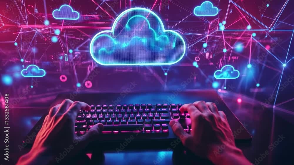 Poster gamer exploring the future of cloud gaming with advanced technology and digital visuals