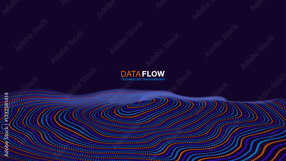 Poster digital data flow wave vector background: big data technology, ai, deep learning, 5g and 6g wireless