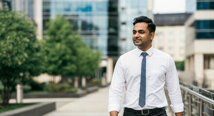 Young asian male professional in urban environment wearing white shirt and tie