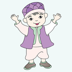 .A delightful cartoon character of a smiling Muslim boy
