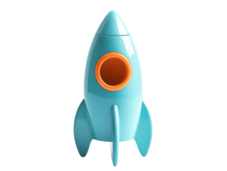 Isolated Turquoise Rocket with Orange Interior