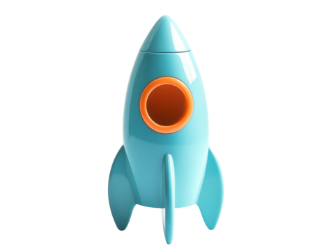 Isolated Turquoise Rocket with Orange Interior