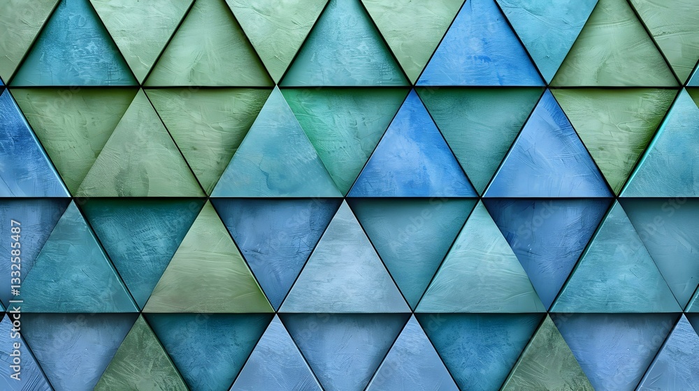 Poster abstract background featuring a geometric pattern of textured, painted triangles in various shades o
