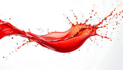 Dynamic splash of vibrant red liquid, captured in mid-air against a pure white background