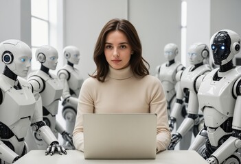 A woman looking at robots