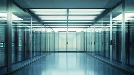 Generative AI illustration of contemporary server room with glass walls