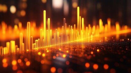 Abstract Financial Data Visualization: Glowing Orange Bars Representing Market Trends and Growth