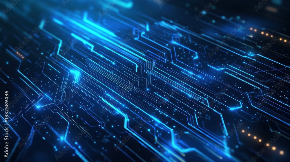 Poster futuristic blue digital background with glowing lines and patterns, ideal for sci-fi and tech themes