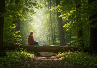 Contemplation in a Sunlit Forest