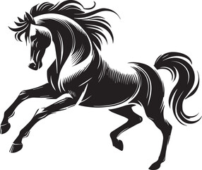 Horse running vector black and white