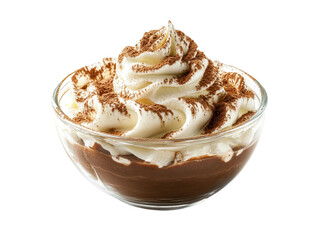 Isolated chocolate pudding with whipped cream