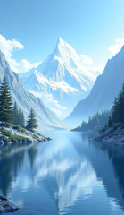 A serene mountain landscape 