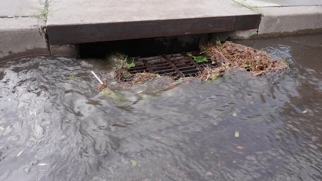 Shot of Drainage Ditch Draining Water