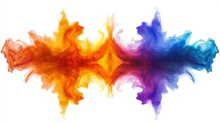 Orange and blue abstract symmetric cloud made of smoke or ink, on a white background