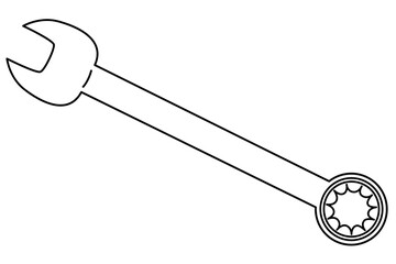Hand drawn doodle combination wrench, vector illustration with an open-end and a box-end. Ideal for mechanical work, repair, and construction