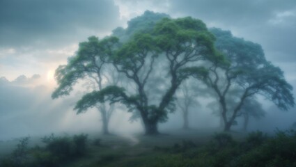 Obraz premium Misty Forest Sunlight