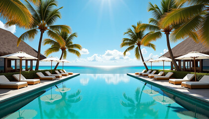 Luxury tropical resort with infinity pool overlooking the ocean