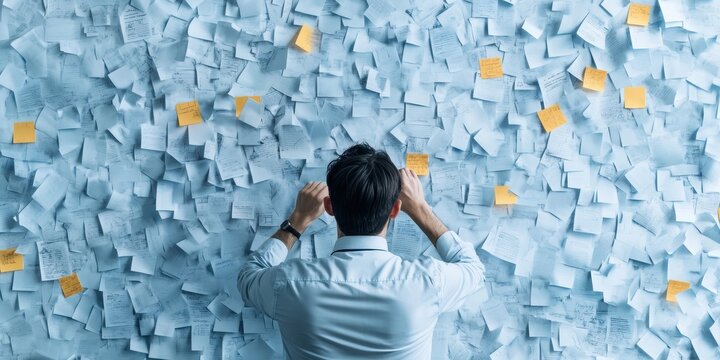 Reviewing ideas and notes office space image professional environment overhead view creative process