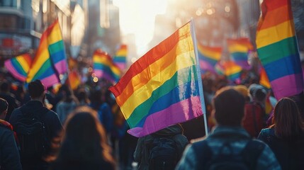 Pride Parade City Street Rainbow Flags